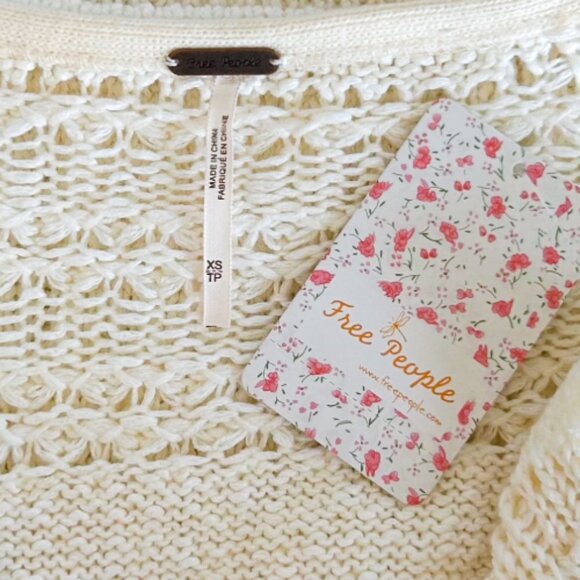 NWT Free People Hot Tropics Pullover Tunic Ivory XS Open Knit Sweater - Picture 7 of 10
